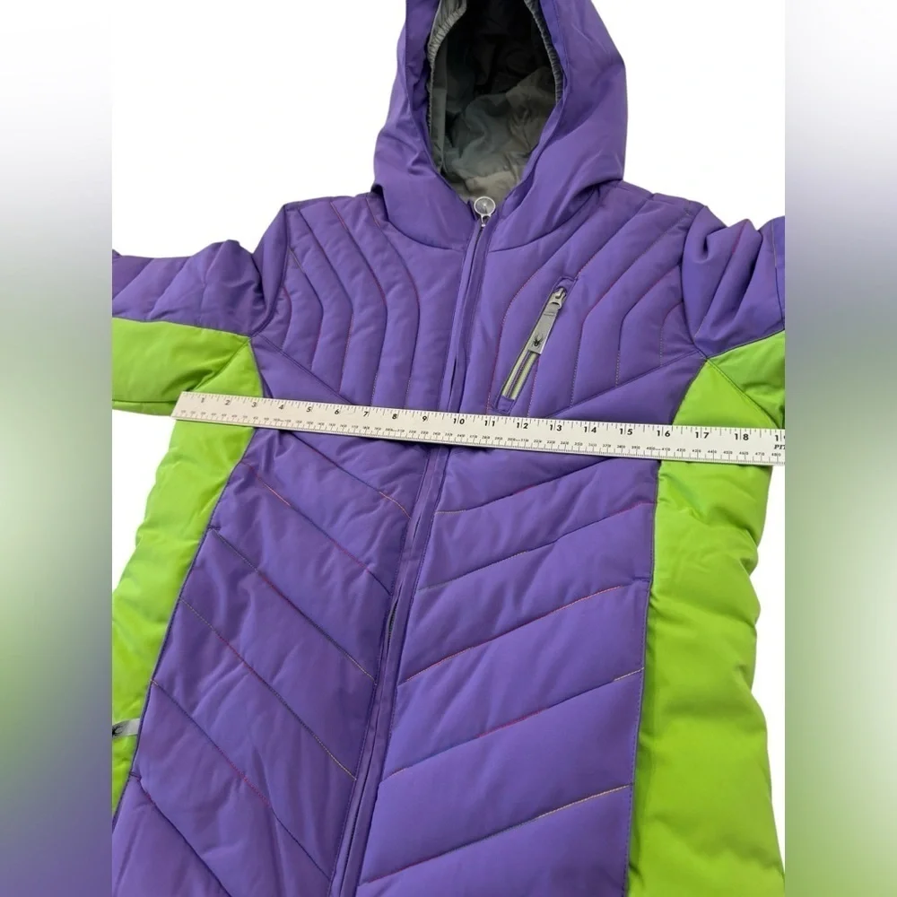 Spyder Girls Puffer Jacket Purple Green Hooded Size 16